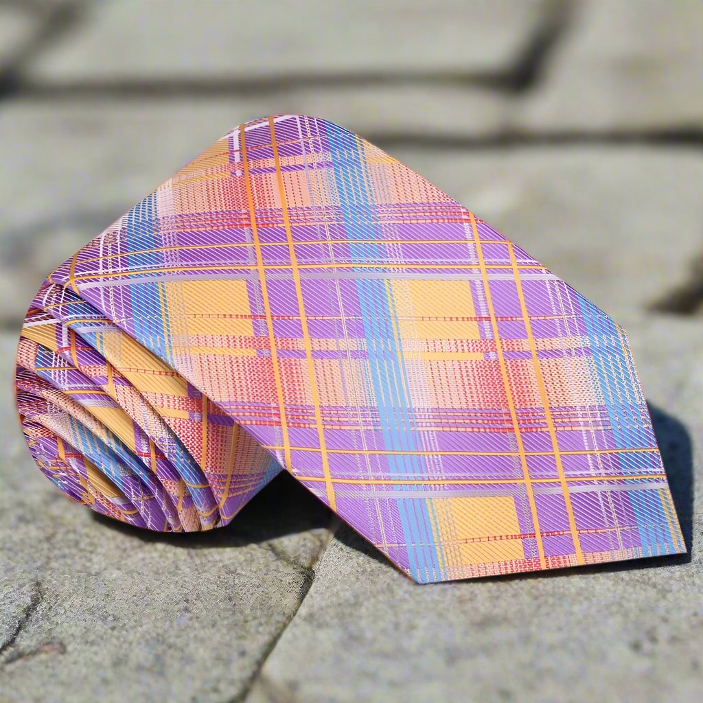 Orange, Purple, Blue Plaid Tie  