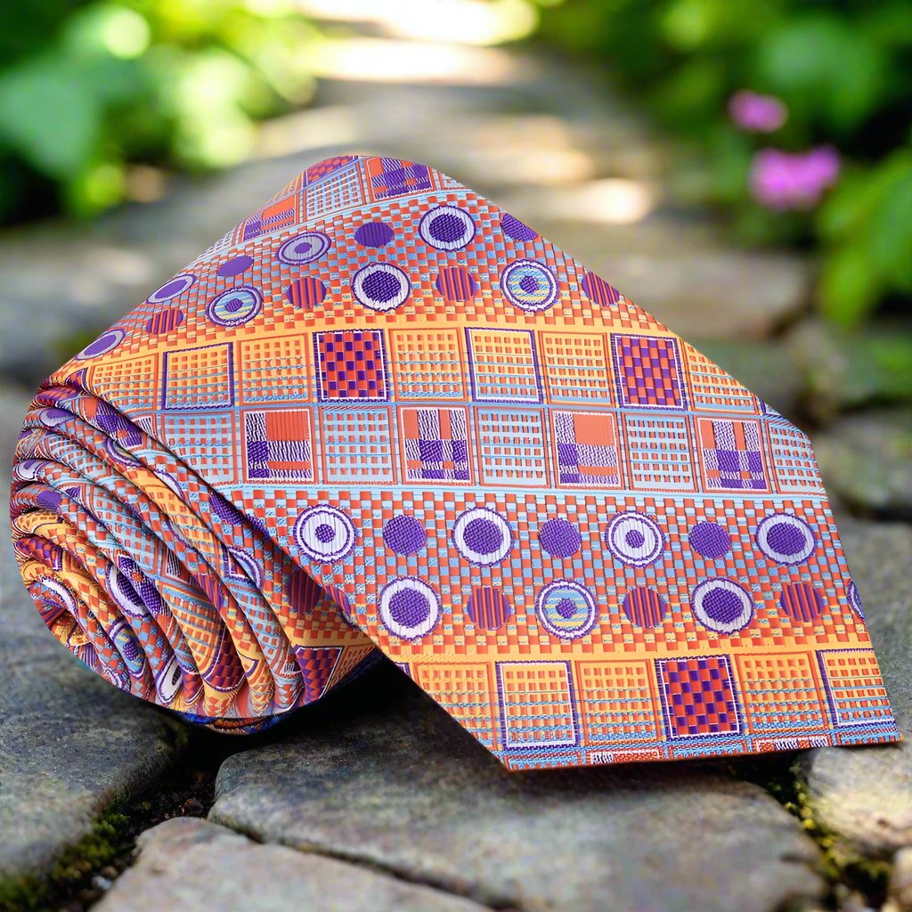 Orange, Purple Circles and Squares Tie  