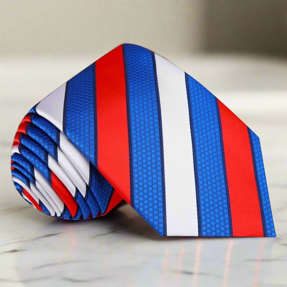 Red, White, Blue Block Stripe Tie