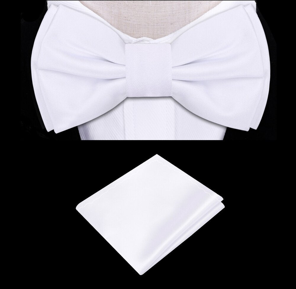White Bow Tie and Pocket Square||White