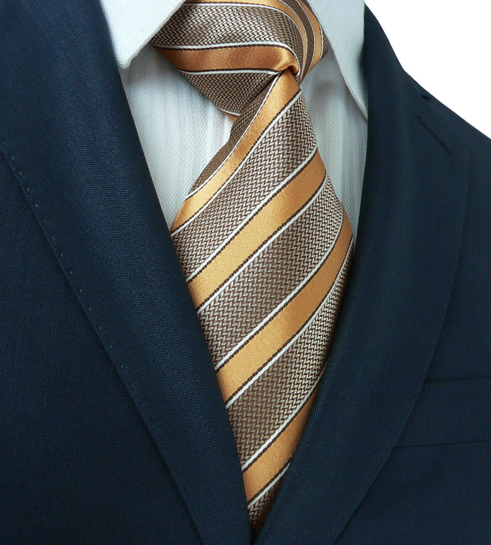 Brown, Caramel Stripe Silk Tie 
