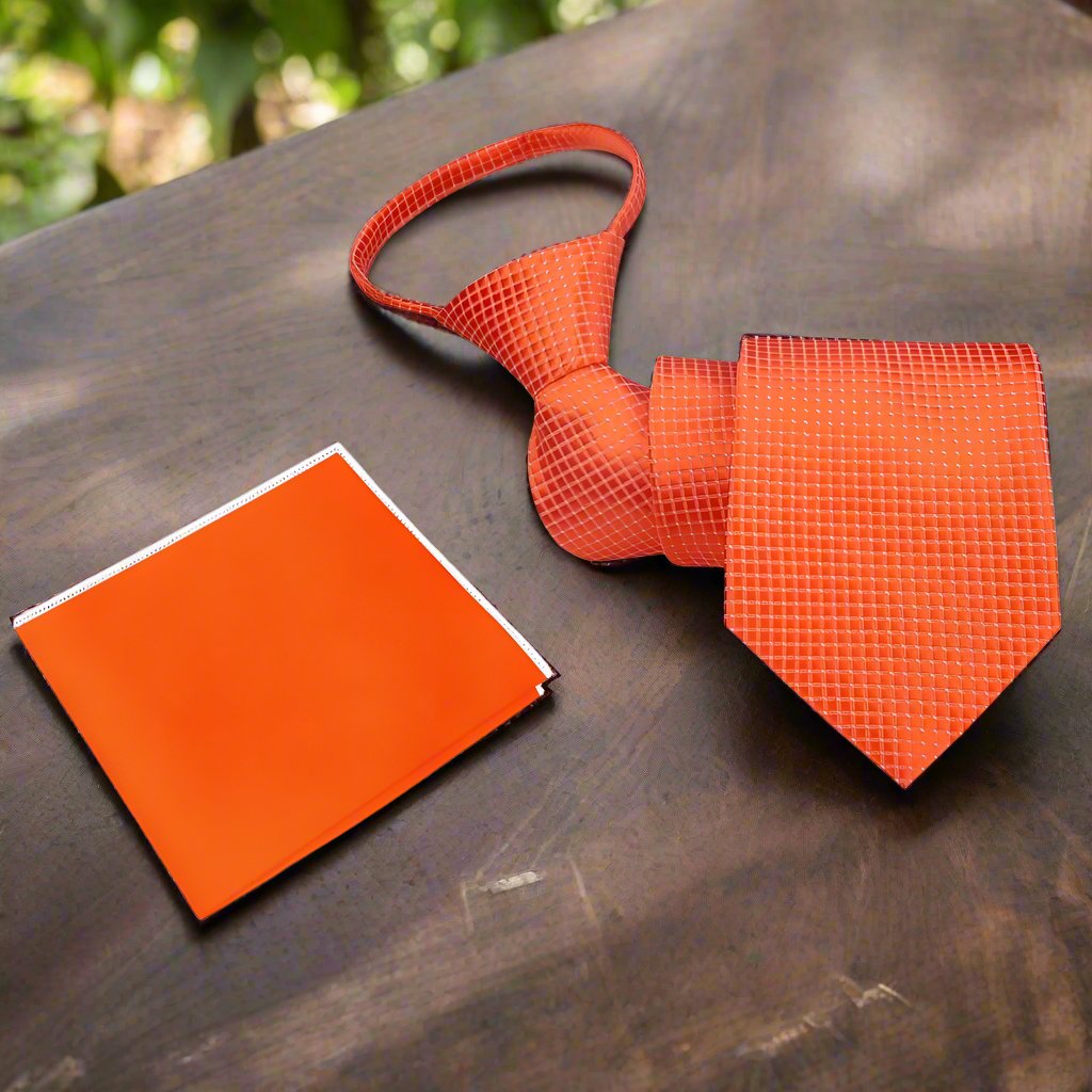 Academic Orange Zipper Tie and Square||Orange