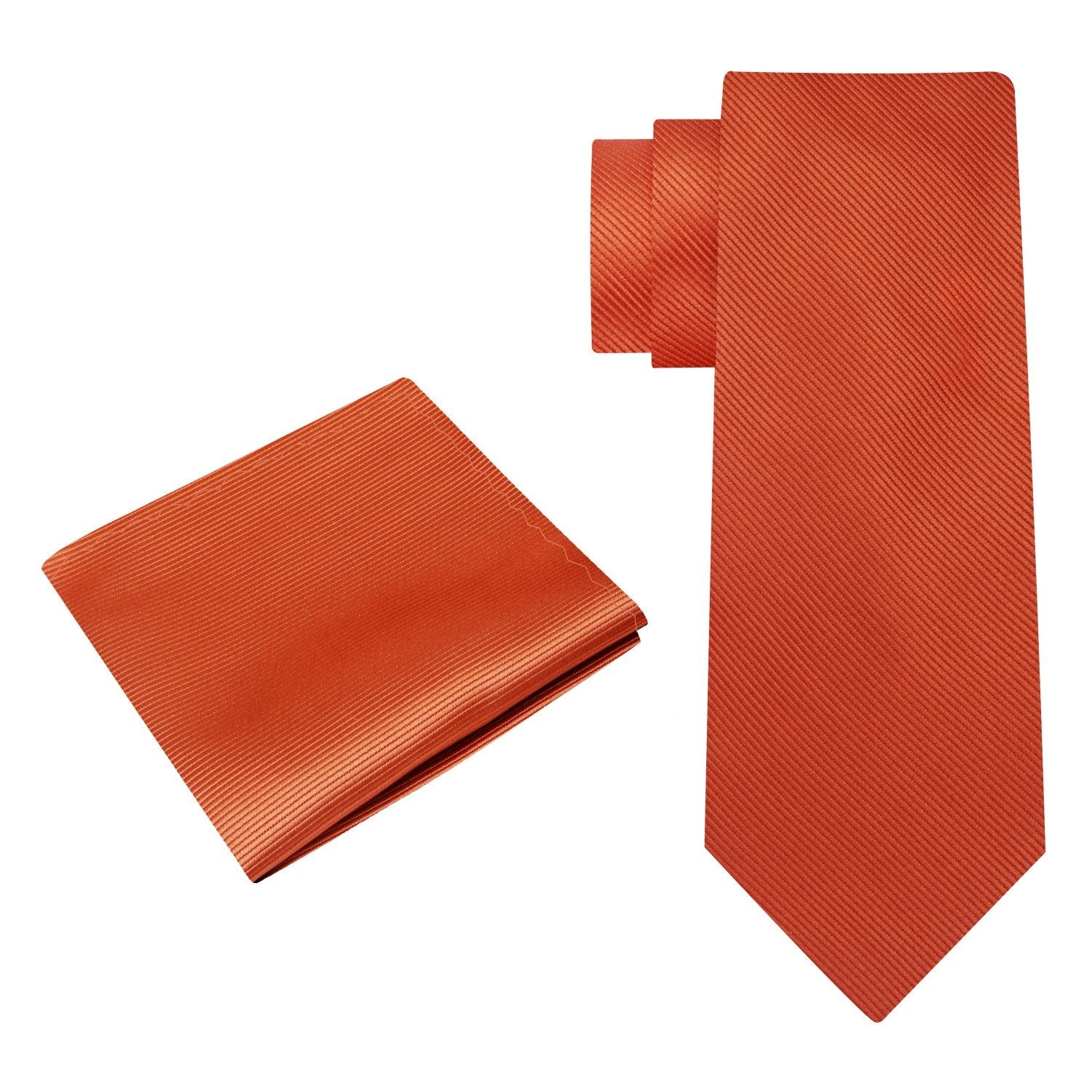 Alt View: A Solid Orange Colored Silk Necktie and Square