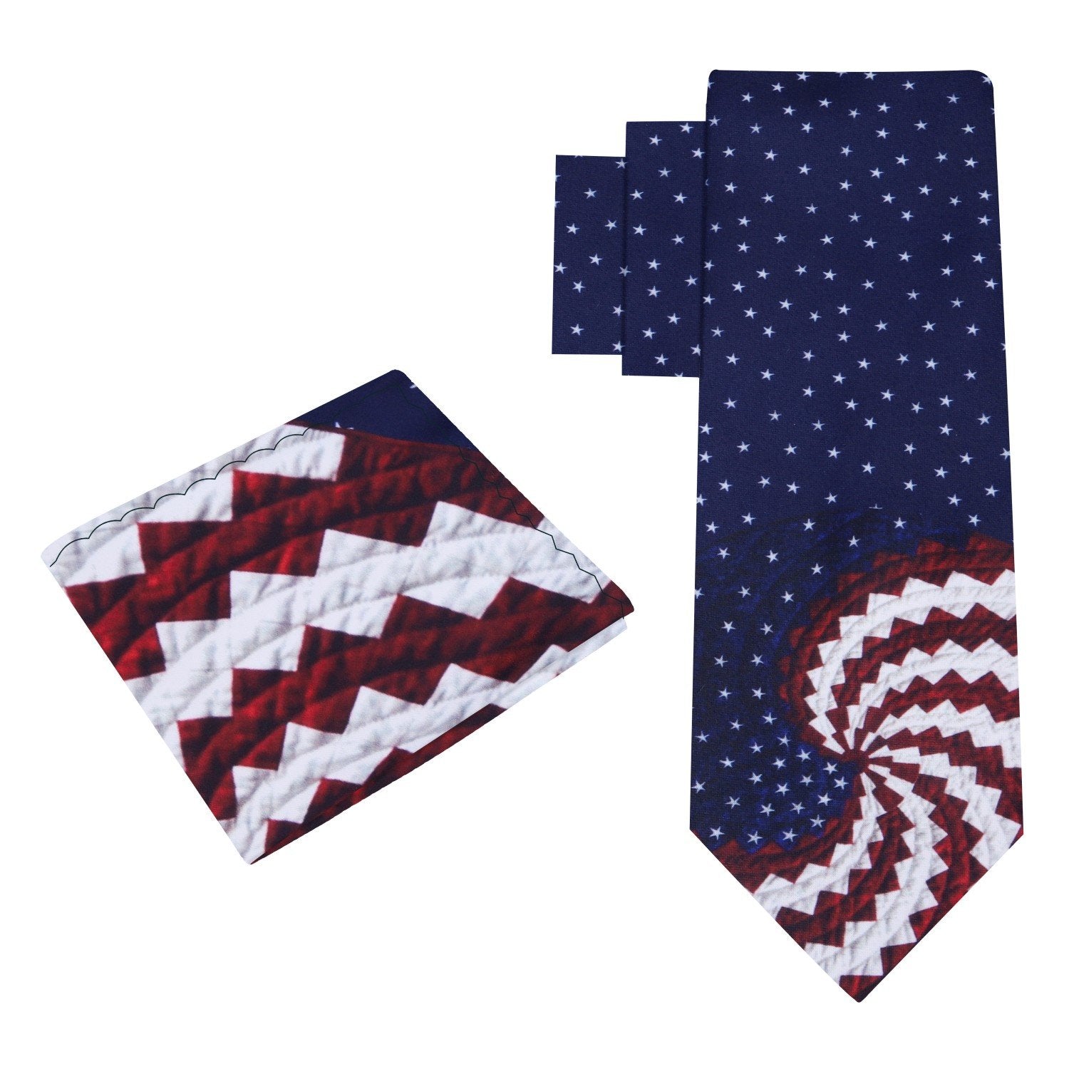 Alt View: Blue, Red, White American Flag Swirl Tie and Pocket Square