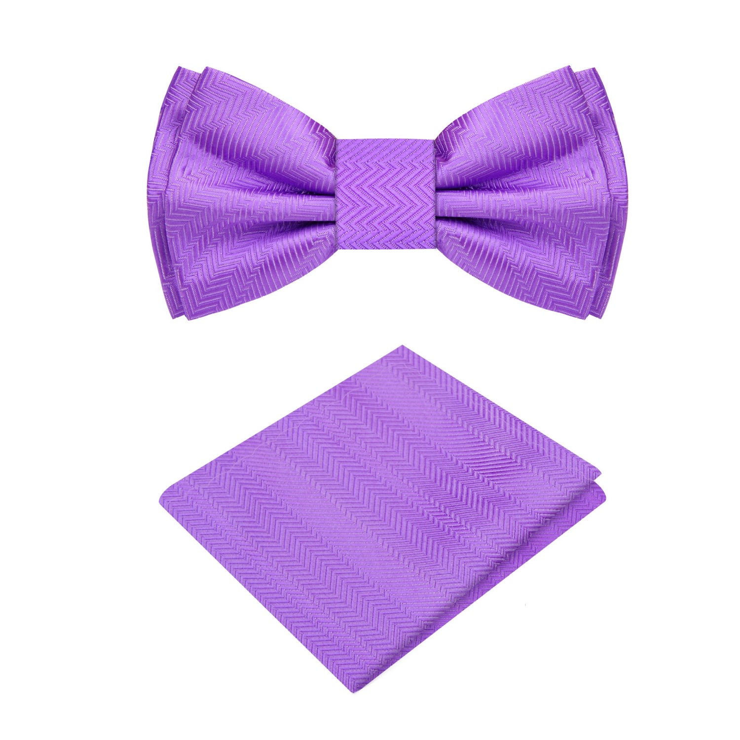An Amethyst Purple Solid Pattern Self Tie Bow Tie, Matching Pocket Square