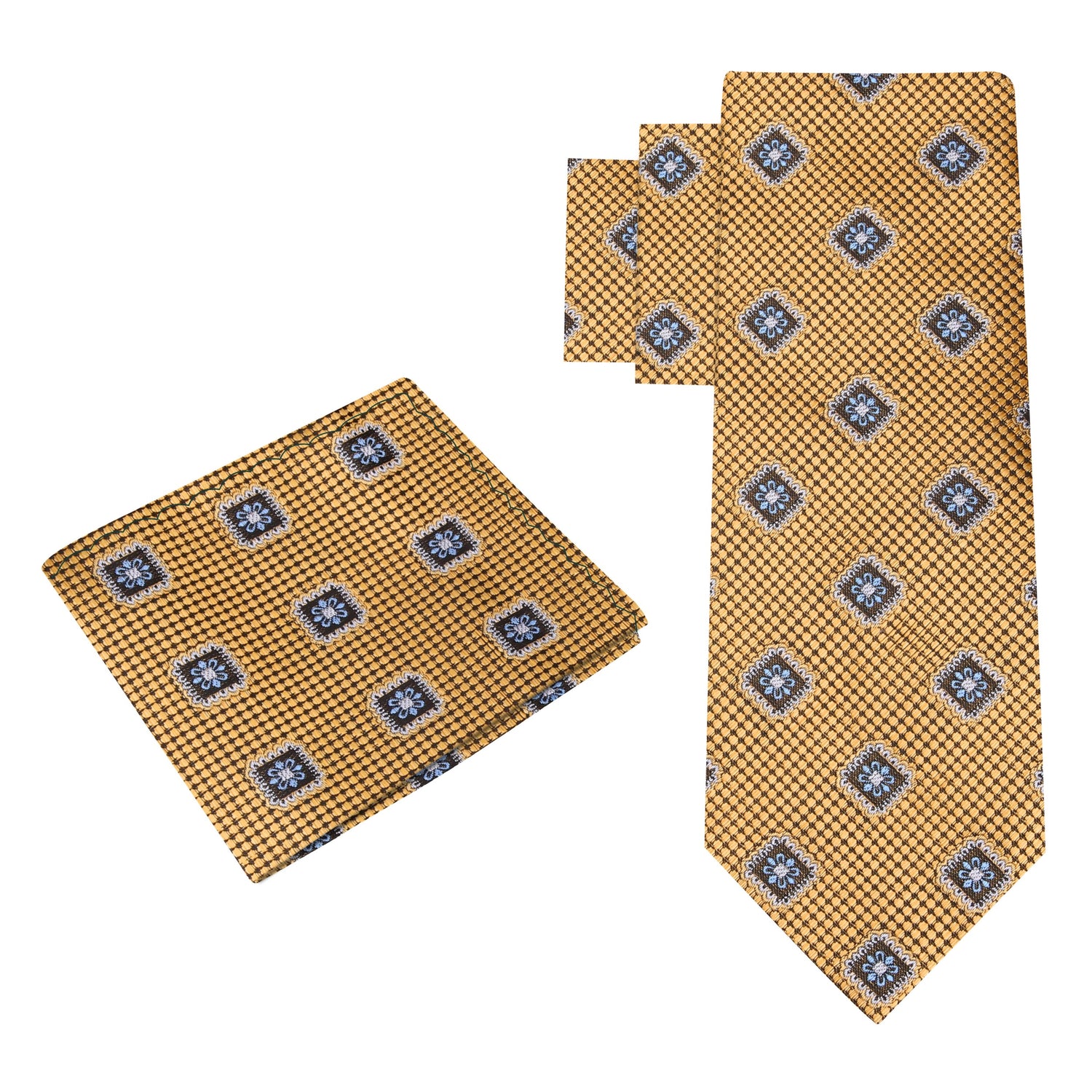 Alt View: Gold Geometric Medallion Tie and Pocket Square