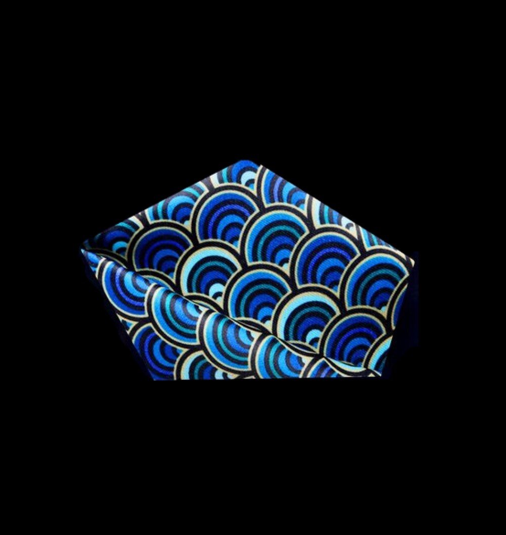 Blue, Light Blue, Black, Yellow Abstract Pocket Square 1