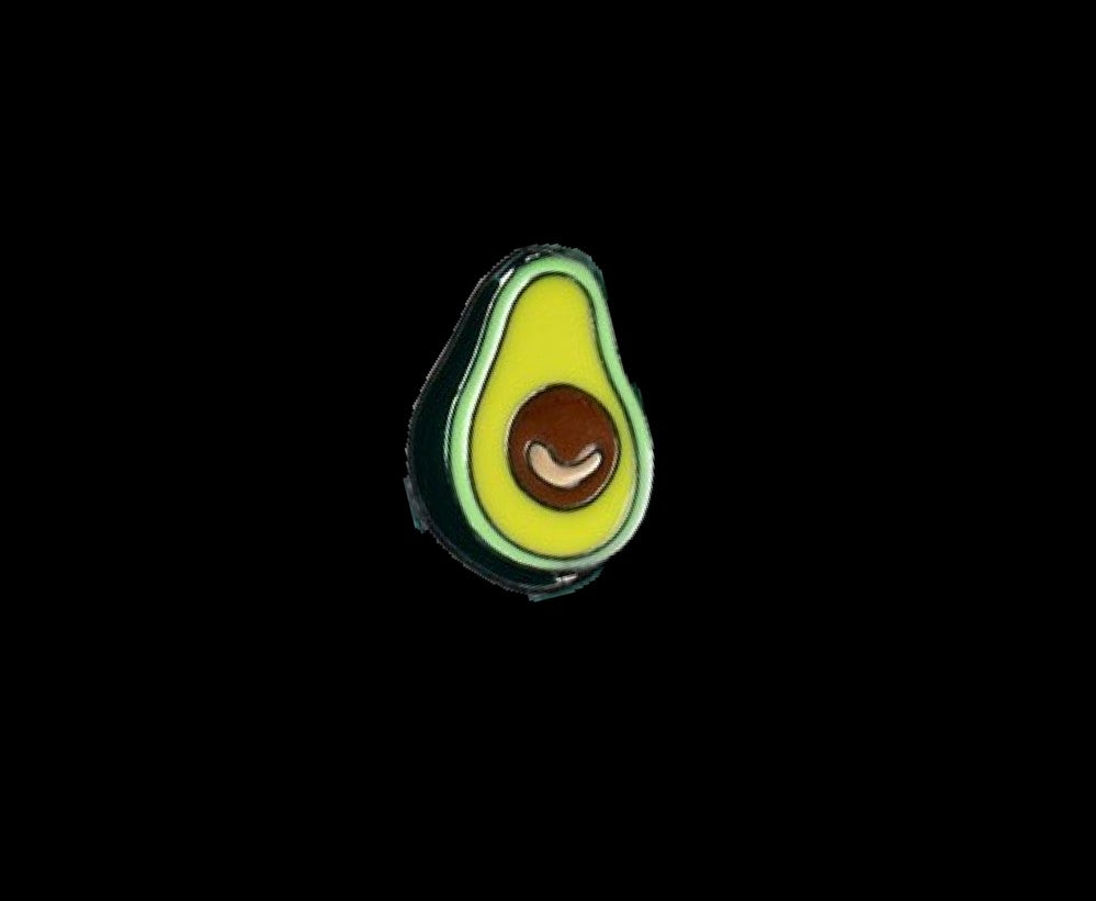 A Small Green, Brown Avocado That is Cut in Half Shaped lapel pin.||Small Avocado