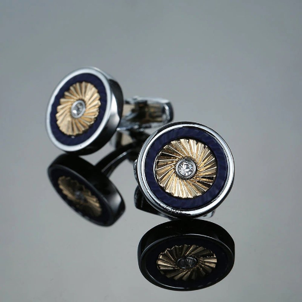 A Black, Gold Color Circle Shape Cuff-links.