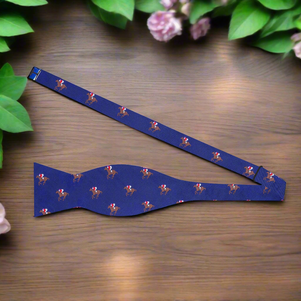 Blue Racehorse and Jockey Self Tie Bow Tie