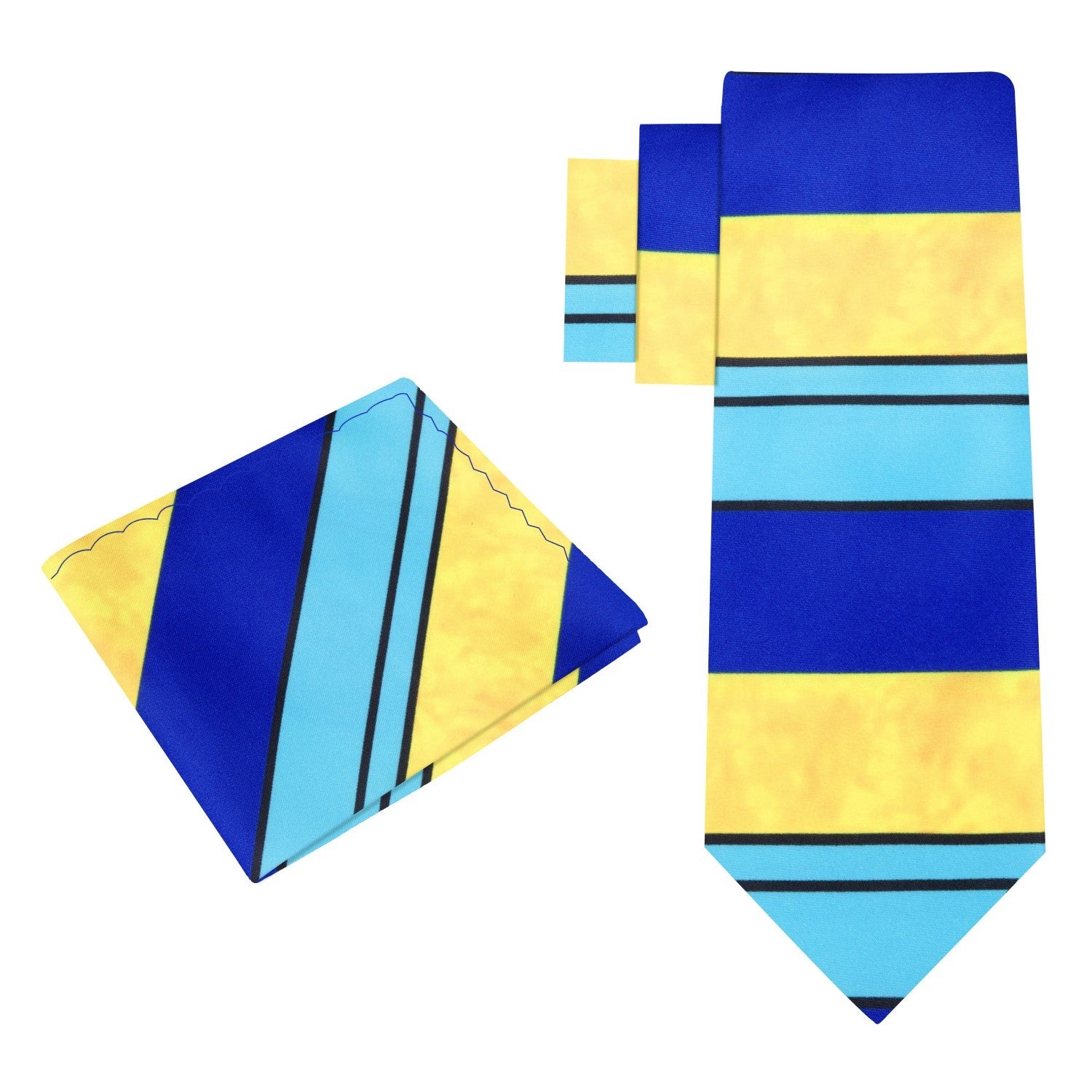 Alt View: Blue, Light Blue, Yellow Stripe Tie and Pocket Square