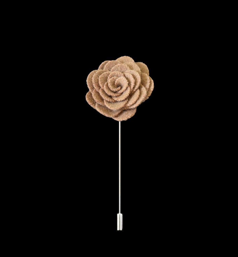A Solid Beige Wide Petal Flower Shaped Lapel Pin||Beige