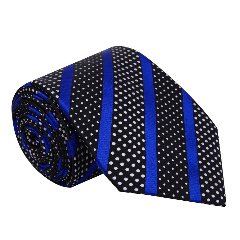Black, Blue, White Stripe/Polka Tie  