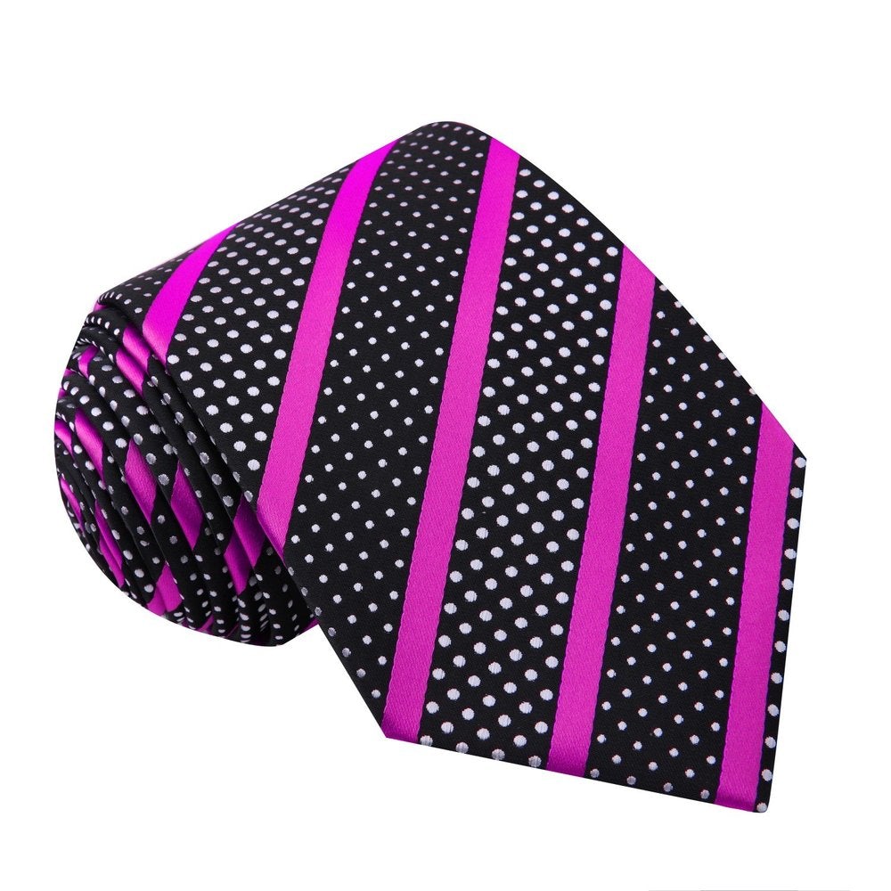 Black, White, Pink Dots with Stripes Silk Necktie 