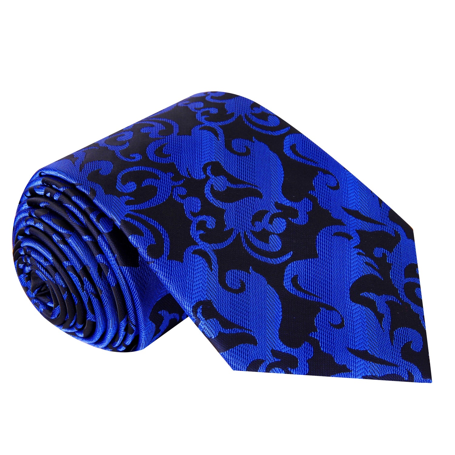 A Black, Blue Vine Floral Pattern Silk Necktie 
