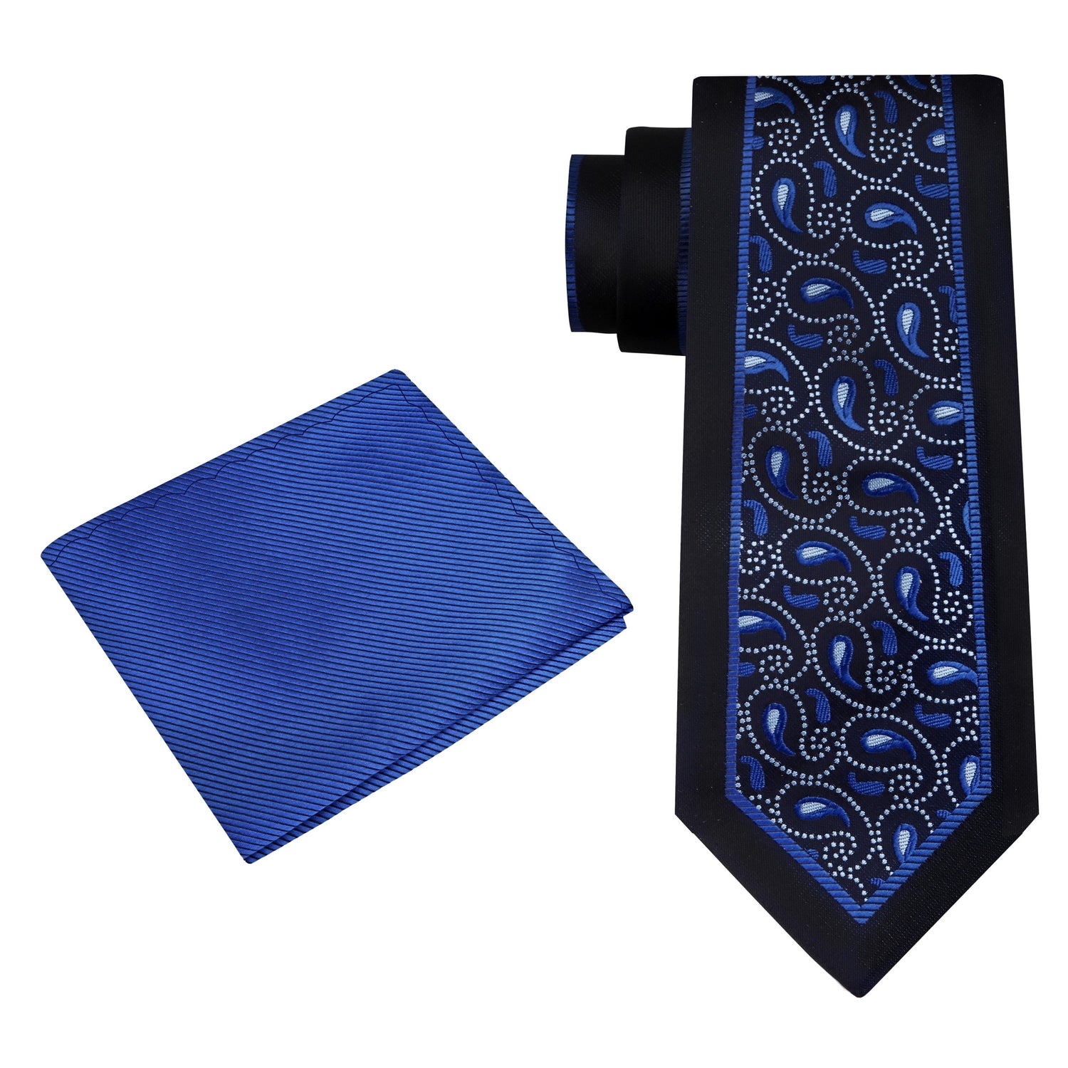 View 2: Black, Blue Paisley Tie and Square