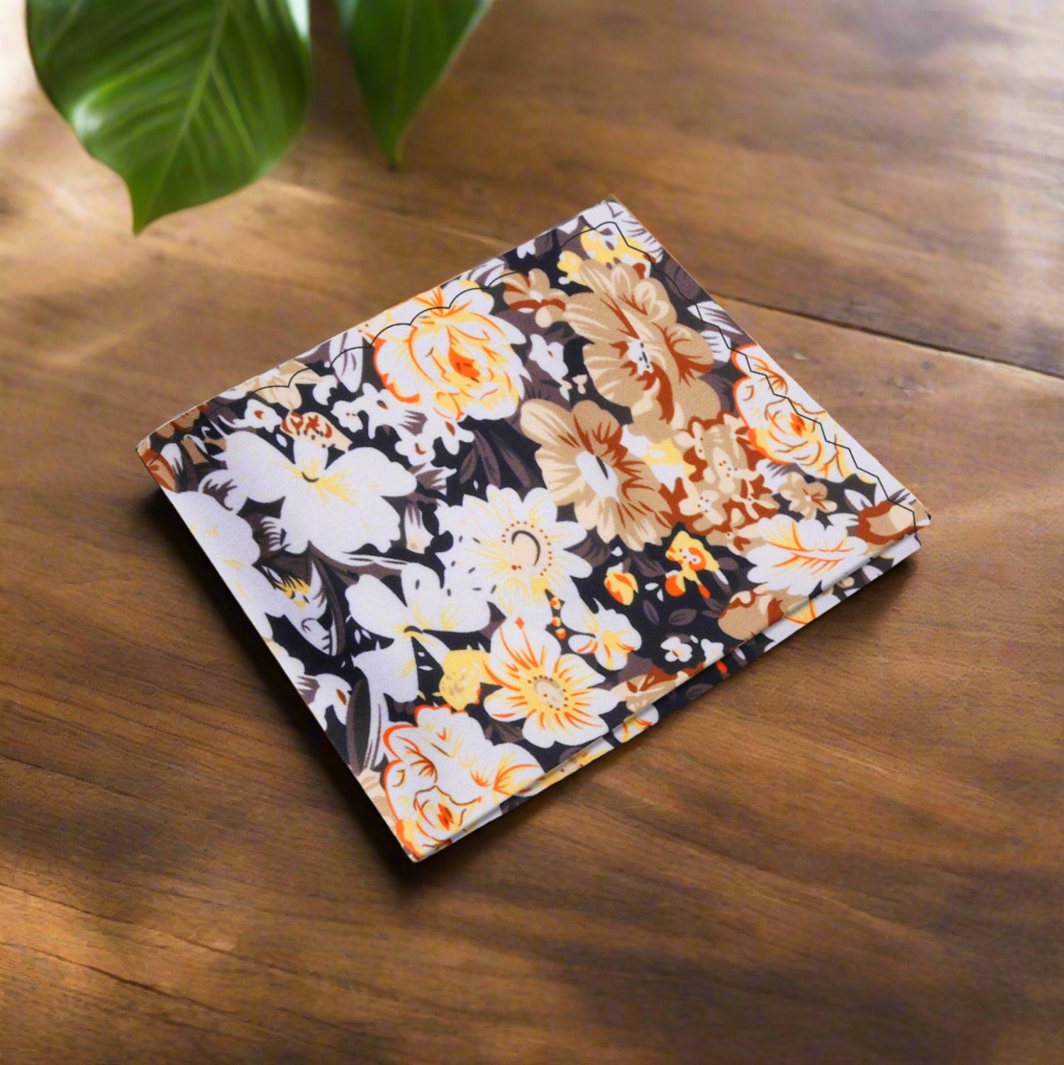 Black, White, Brown, Orange Flowers Pocket Square