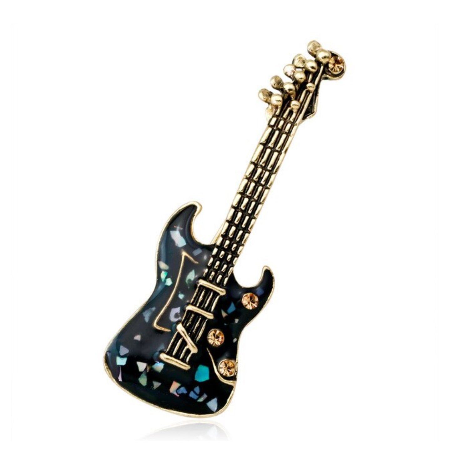 Main View: A Black with Stones Guitar Lapel Pin