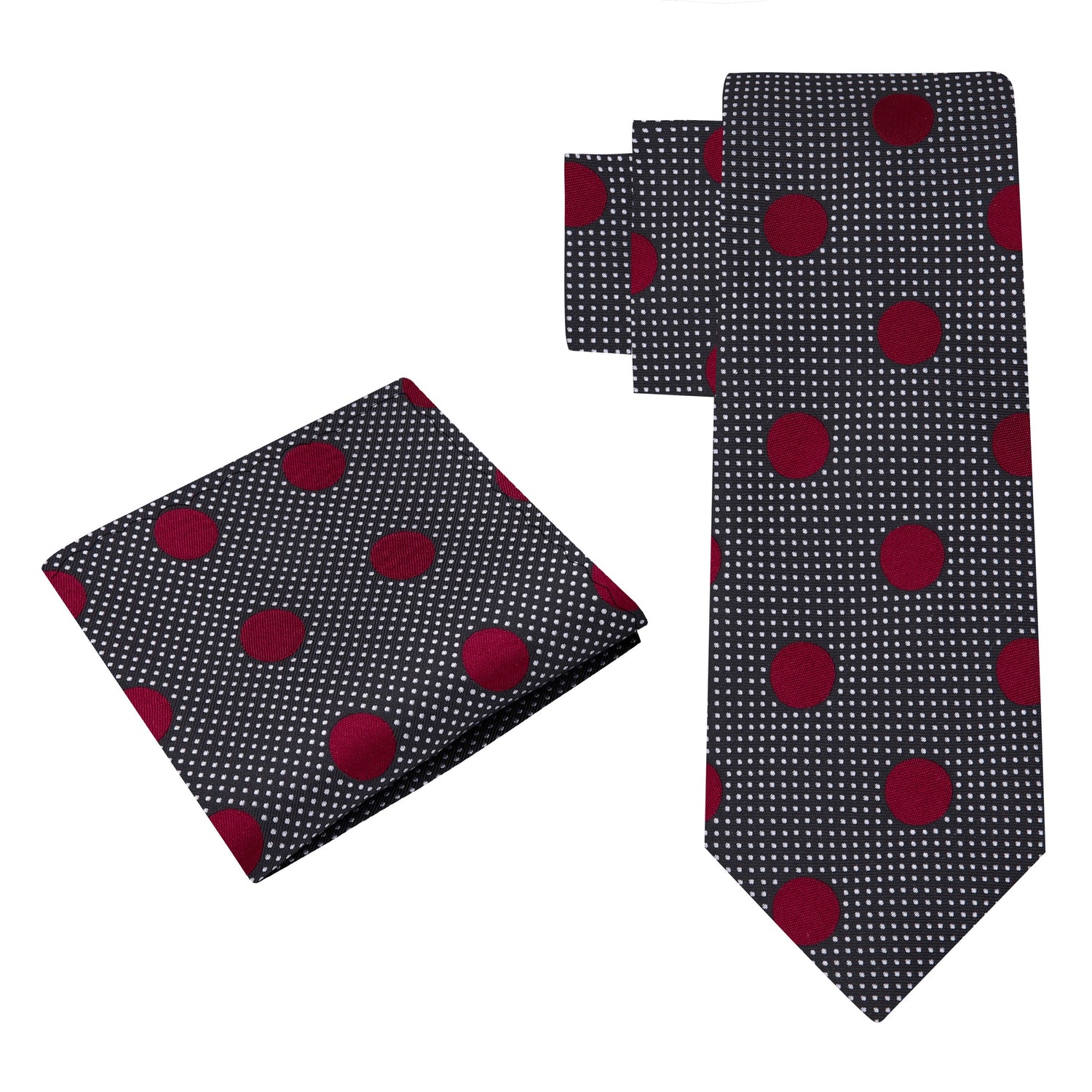 Black, Deep Red Polka Tie and Pocket Square