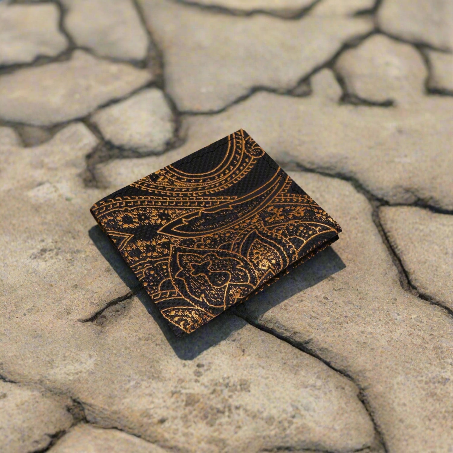 Black and gold paisley pocket square