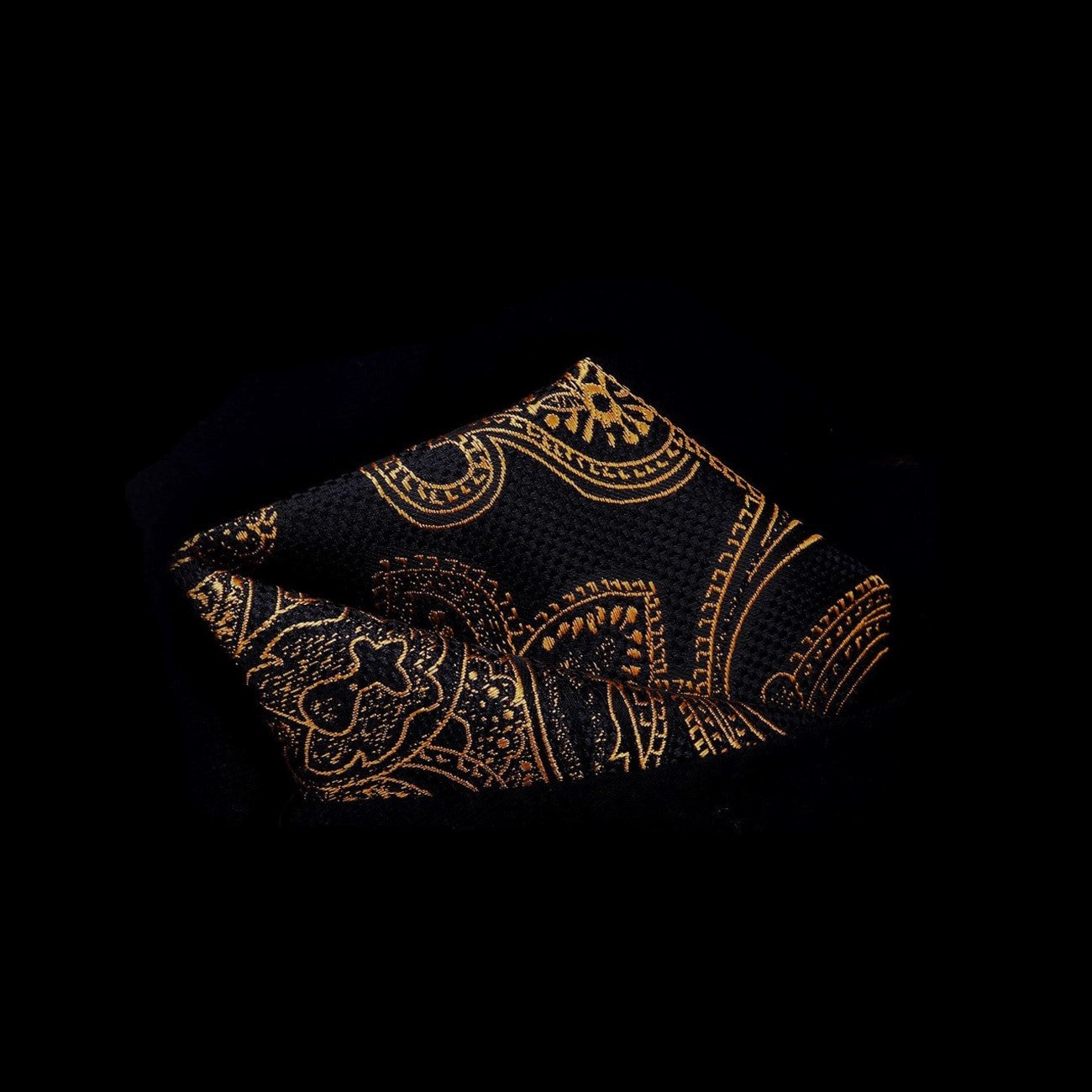 View 2: Black and gold paisley pocket square