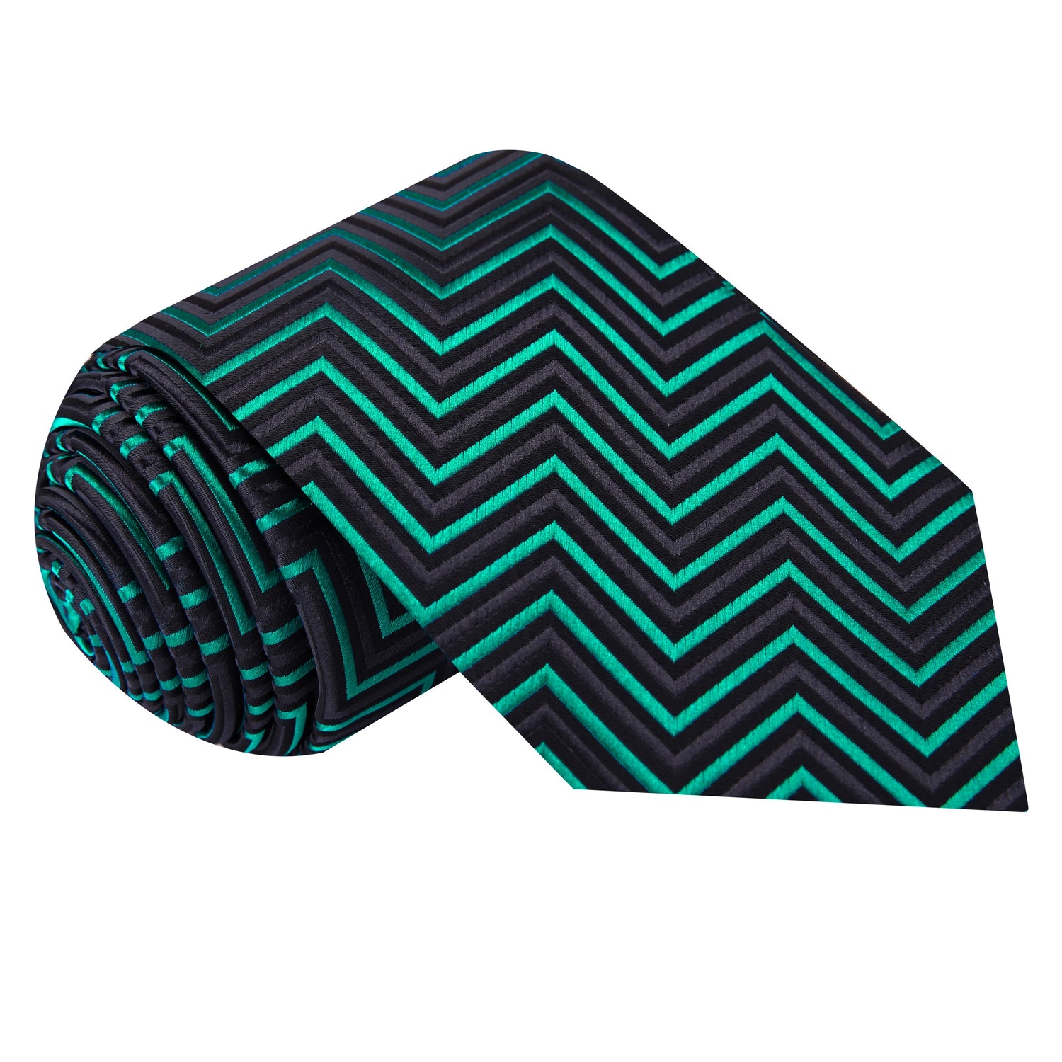 A Green, Black Geometric Pattern Silk Necktie  