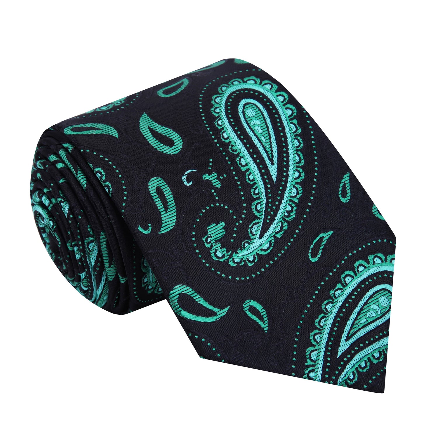 A Black, Green Color Paisley Pattern Silk Necktie