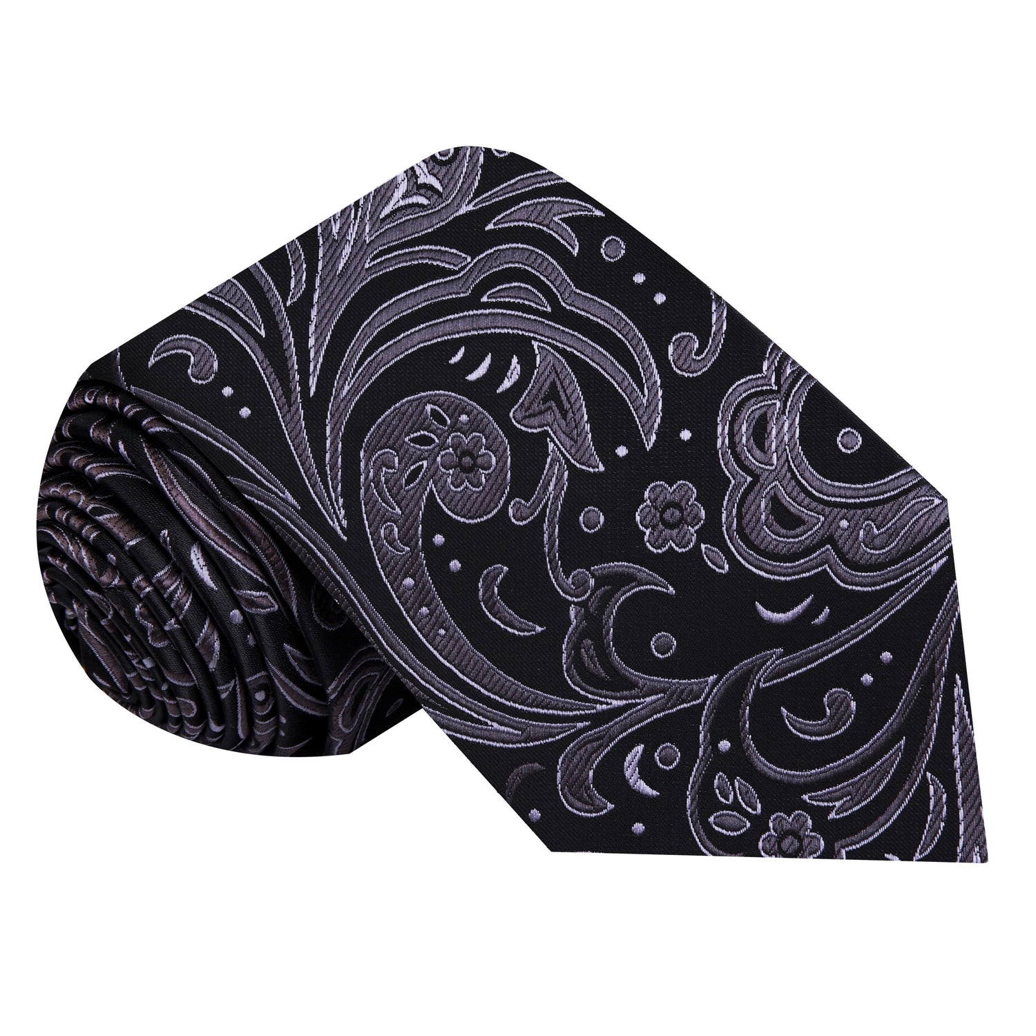 A Black, Charcoal Floral Pattern Silk Necktie 
