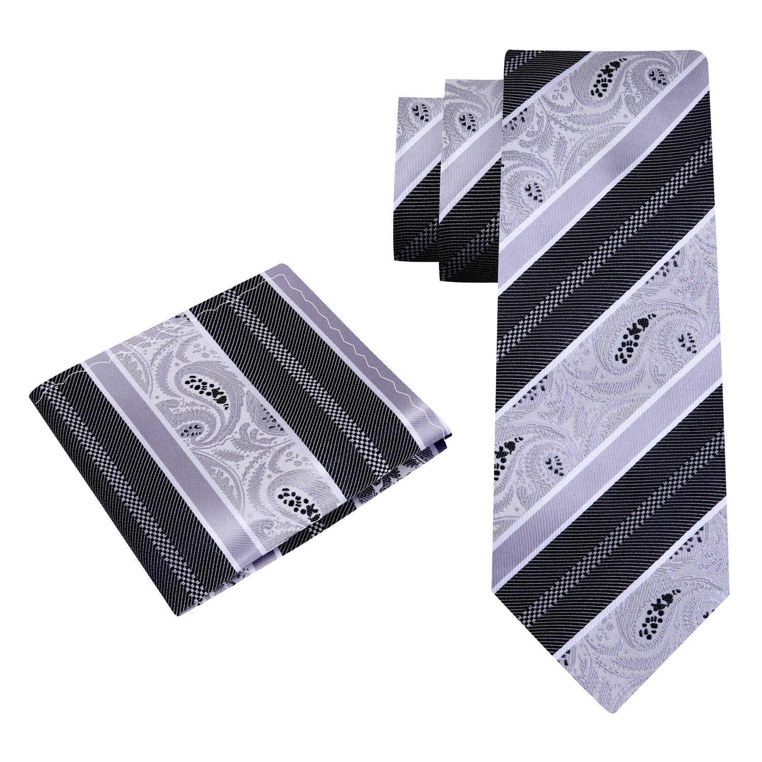 Alt View: Grey, White, Black Paisley Tie and Pocket Square