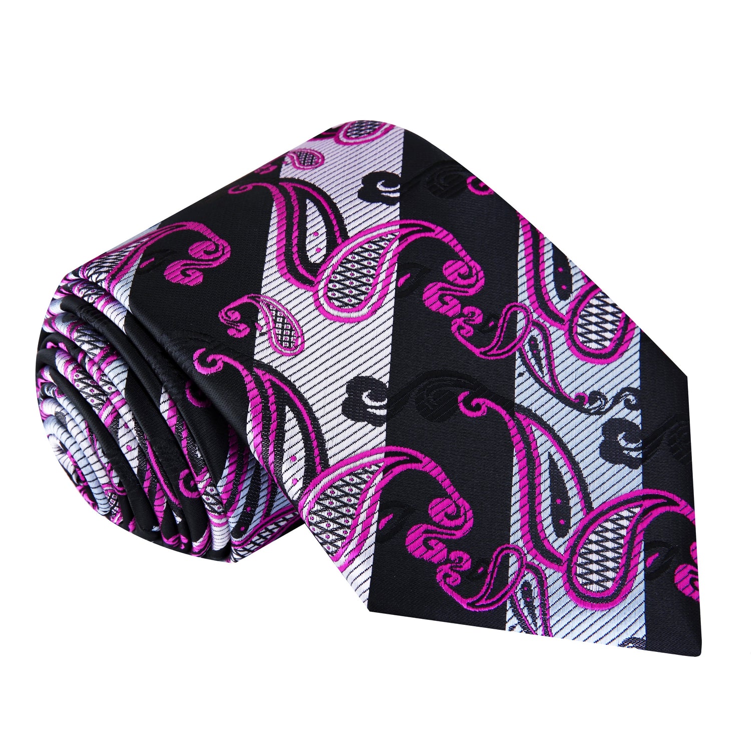 A Black, Grey, Purple Paisley Pattern Silk Necktie