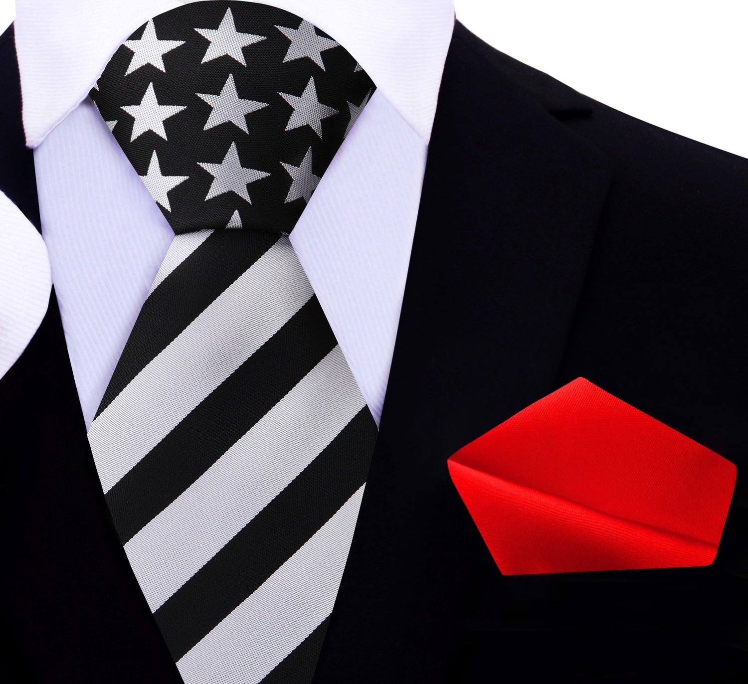 Red black stars and stripes tie and square