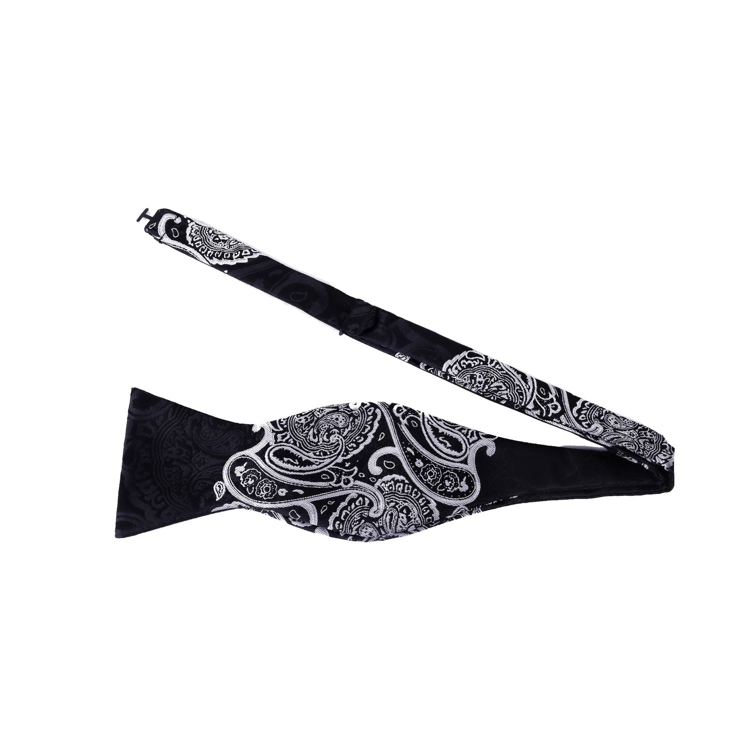 Black, Silver Paisley Bow Tie Untied