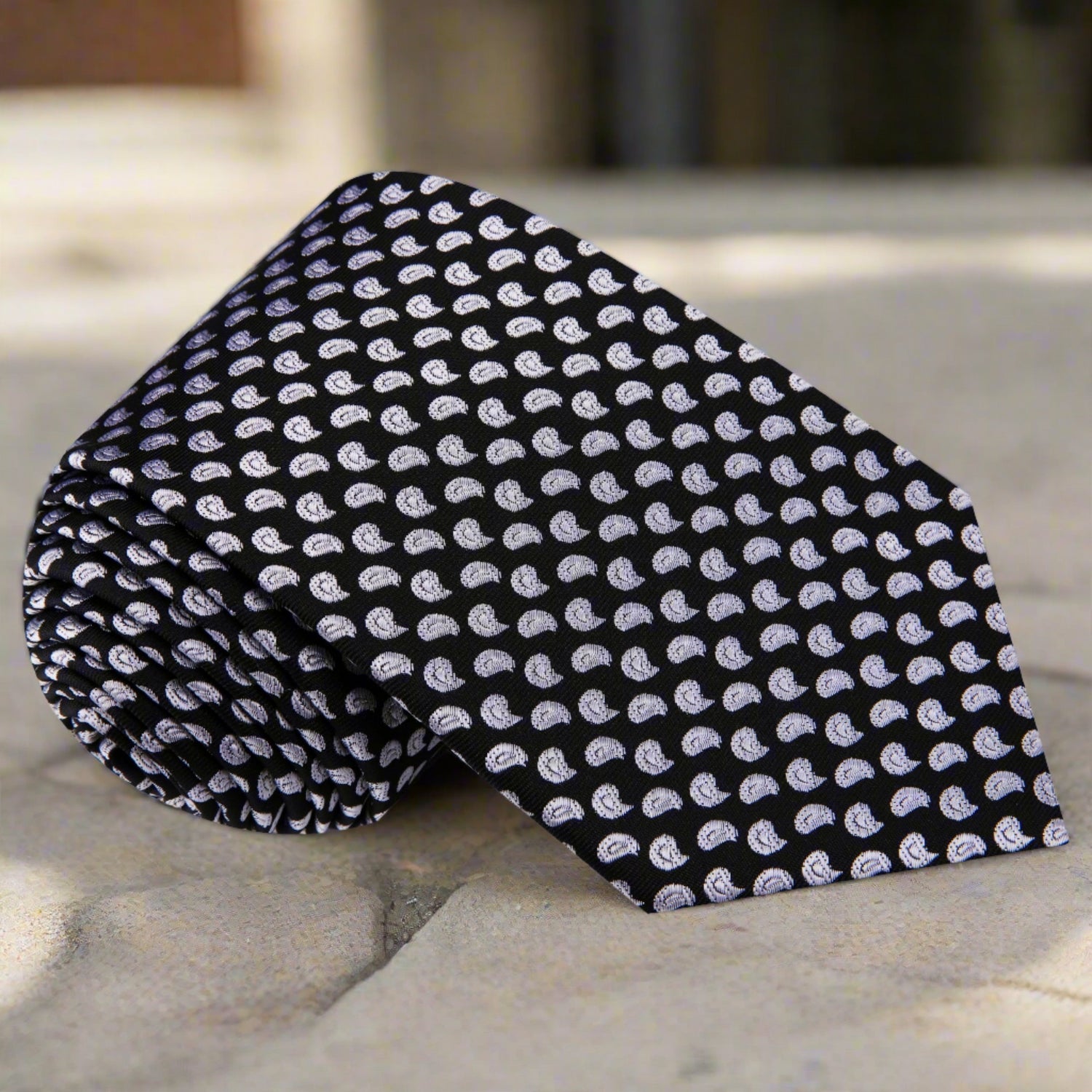 Black, Grey Small Paisley Tie 