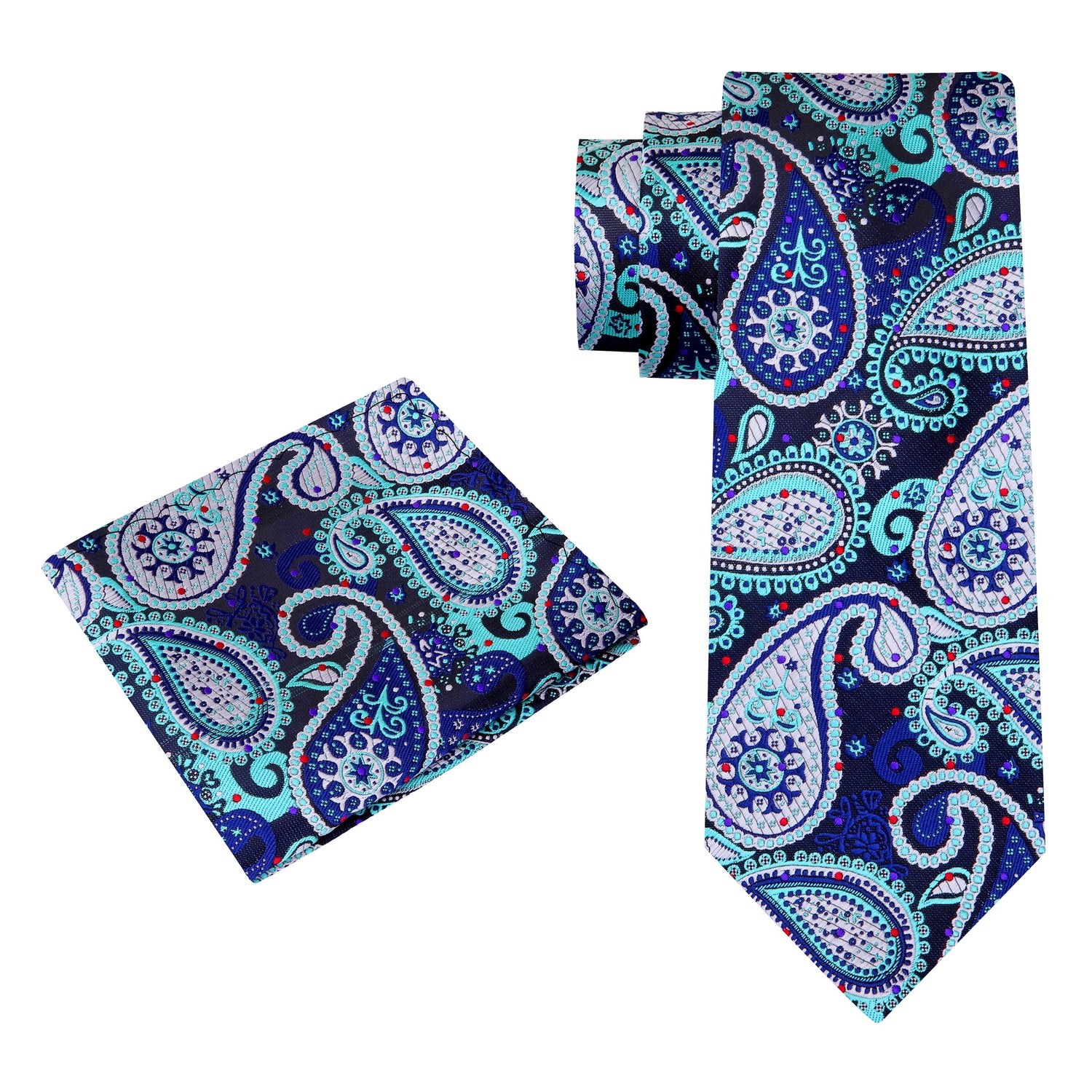Alt View: Black, Ice, Blue, Red Paisley Tie and Pocket Square