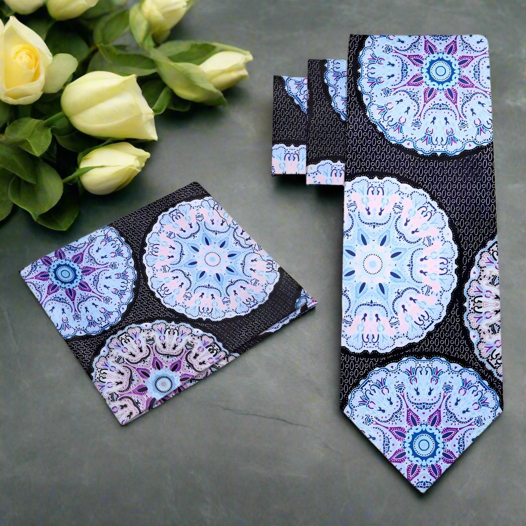 View 2 Black, Pink, Light Blue, Orange Abstract Tie