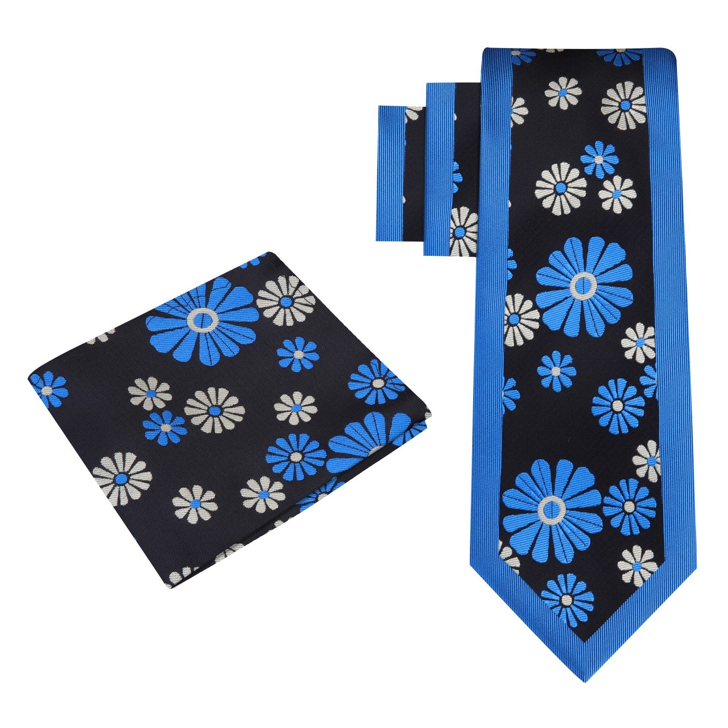 Alt View: Light Blue and Black Cactus Flower Tie and Pocket Square