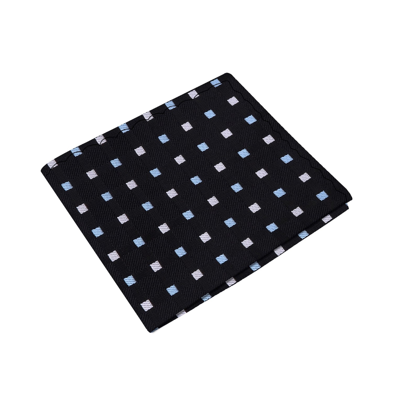 Main View: A Black, Light Blue, Light Grey Color Geometric Diamonds Pattern Pocket Square