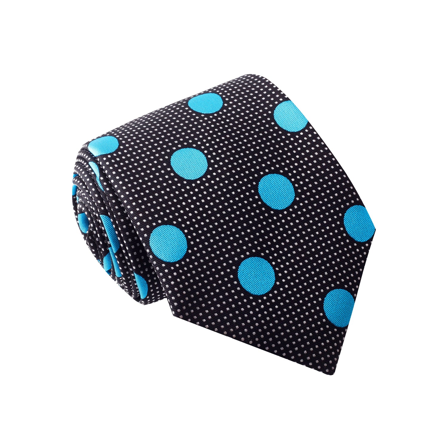 A Black, Light Blue Dots Pattern Silk Necktie 