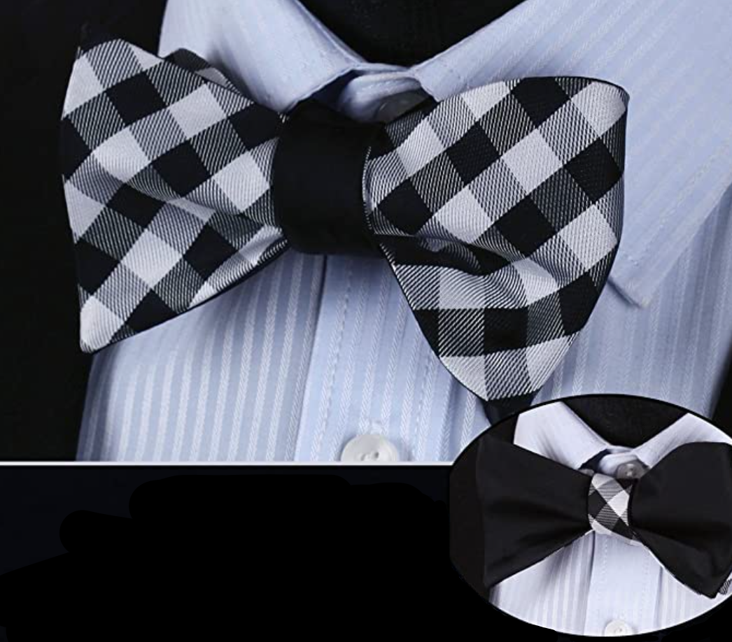 Black, Light Grey Check Bow Tie 