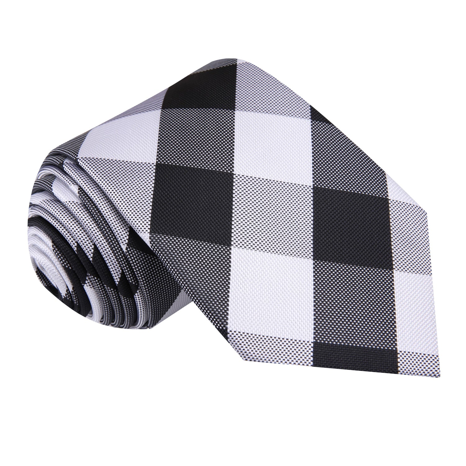 A Grey, Black Plaid Pattern Silk Necktie 