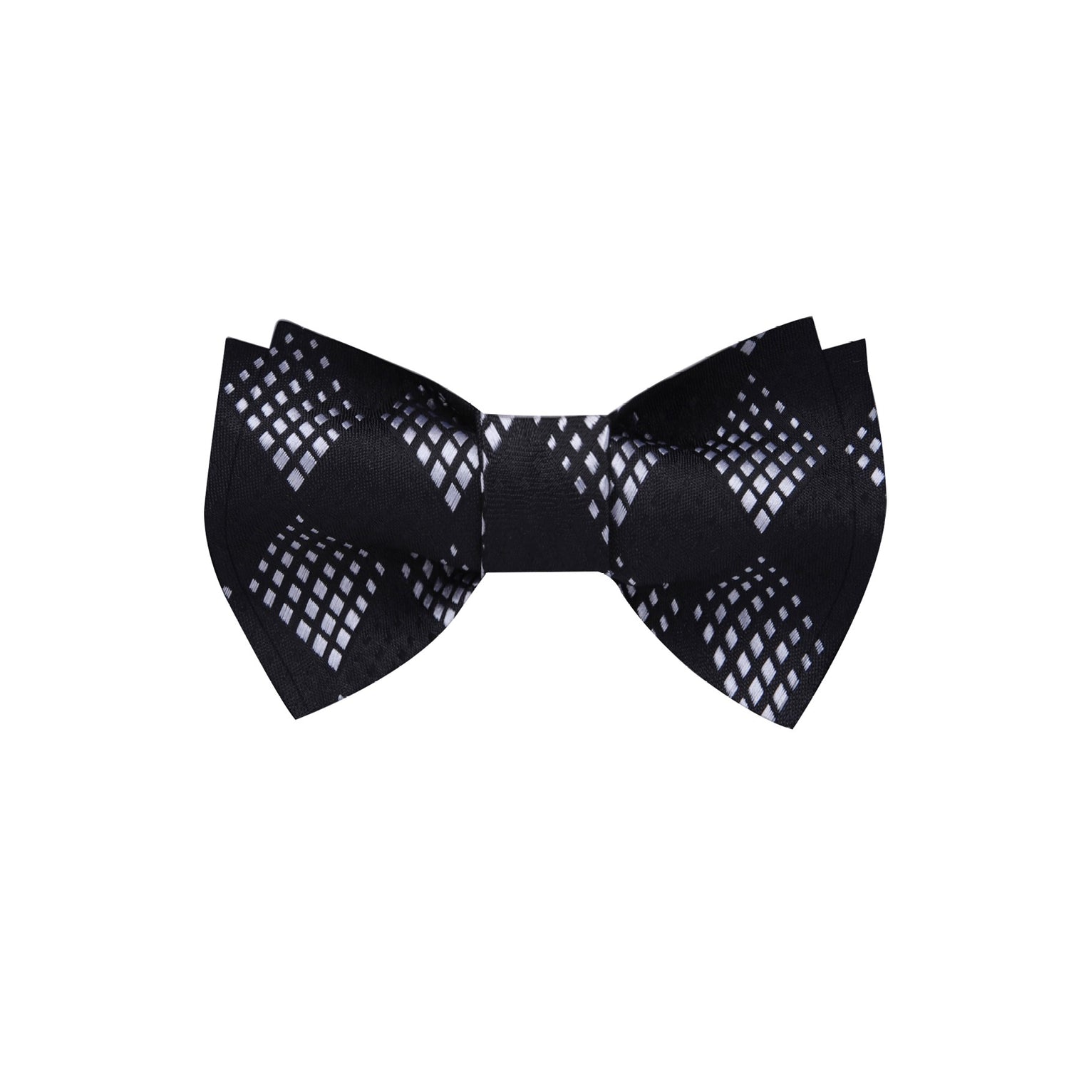 A Black, White Geometric Diamond Pattern Silk Self-Tie Bow Tie 