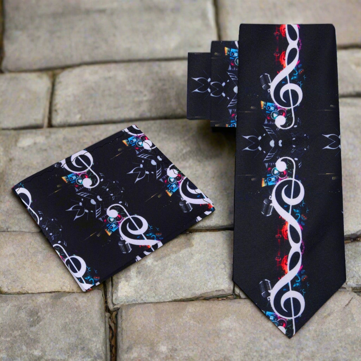 Alt View:Black, Multi Color Music Notes, Microphone Tie and Square