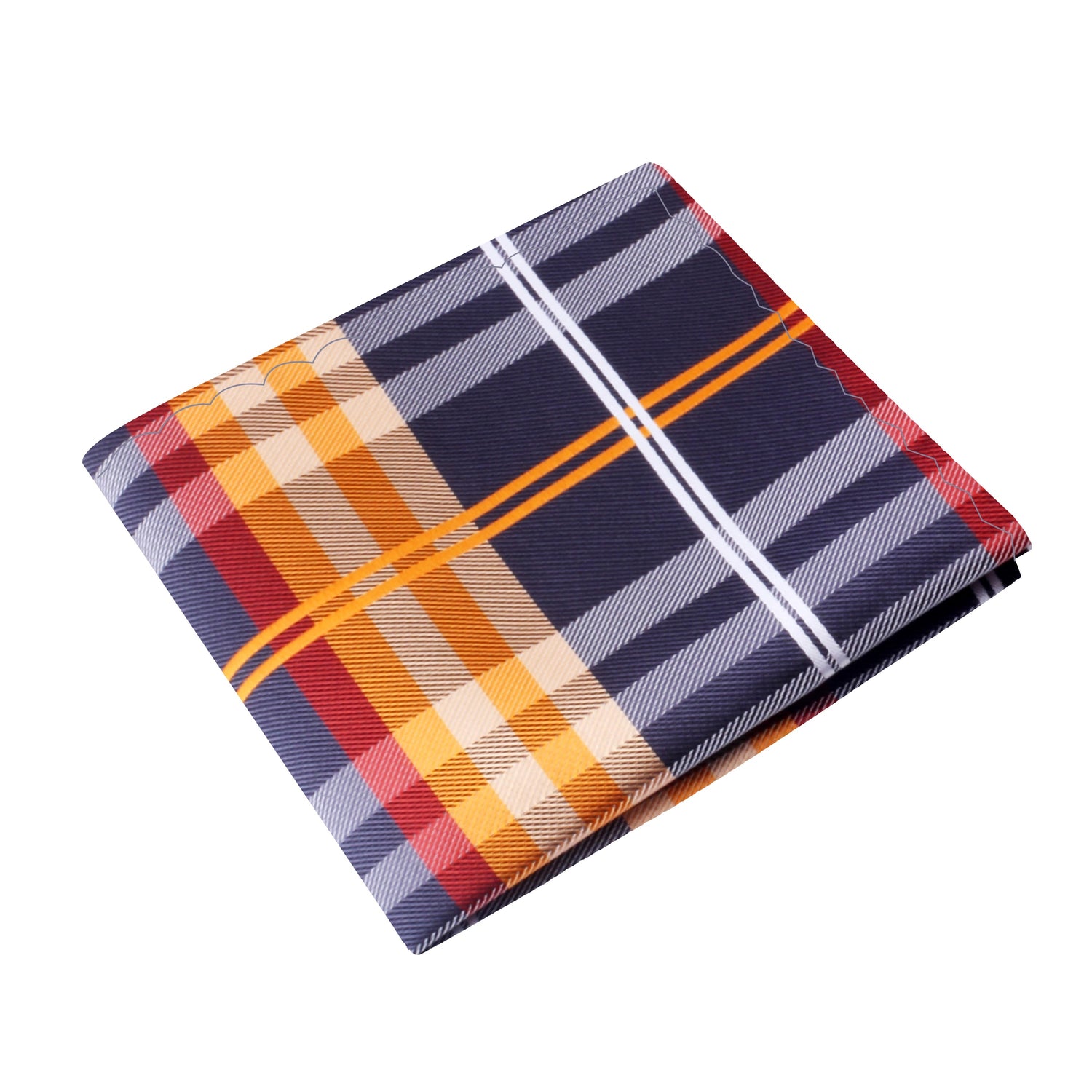 A Black, Orange, White Plaid Pattern Silk Pocket Square