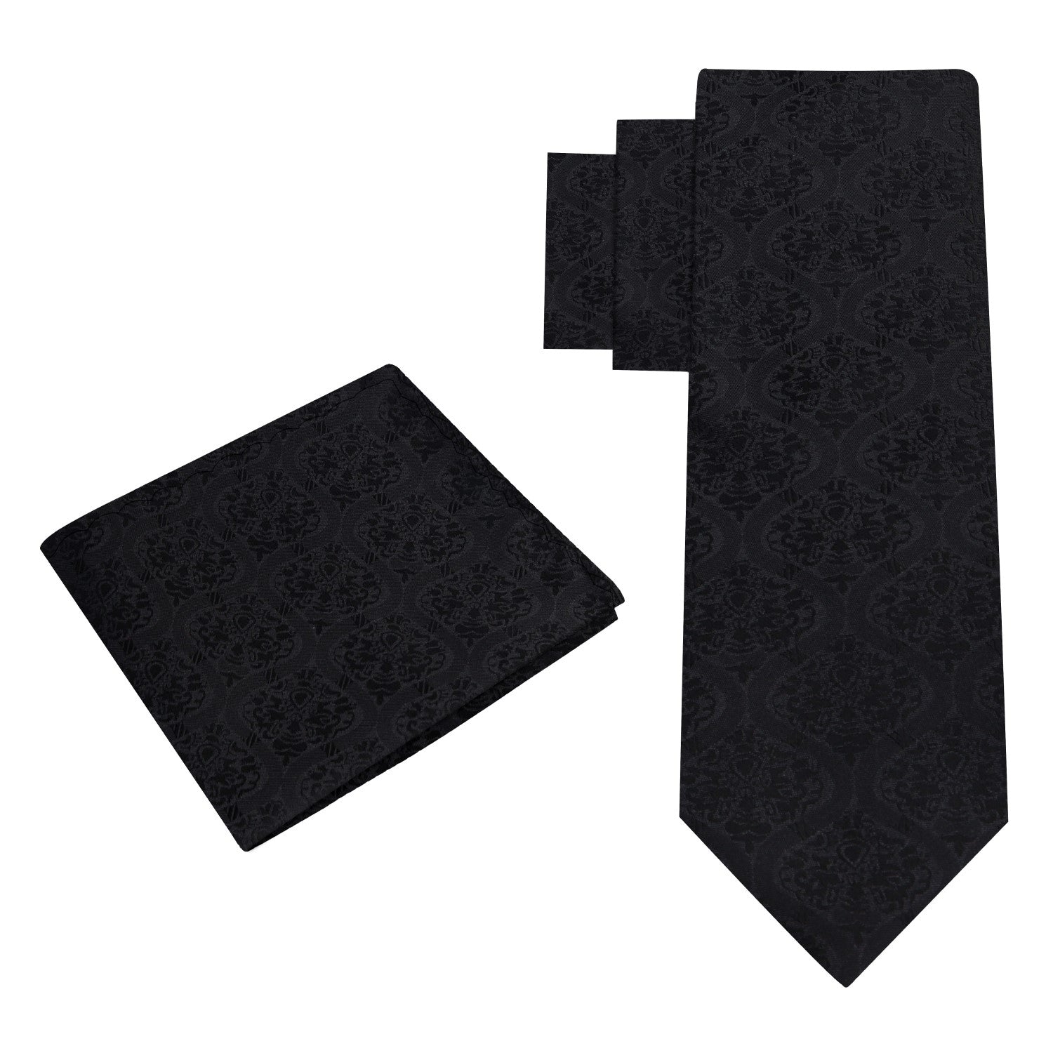 Alt View: Black, black abstract tie and pocket square