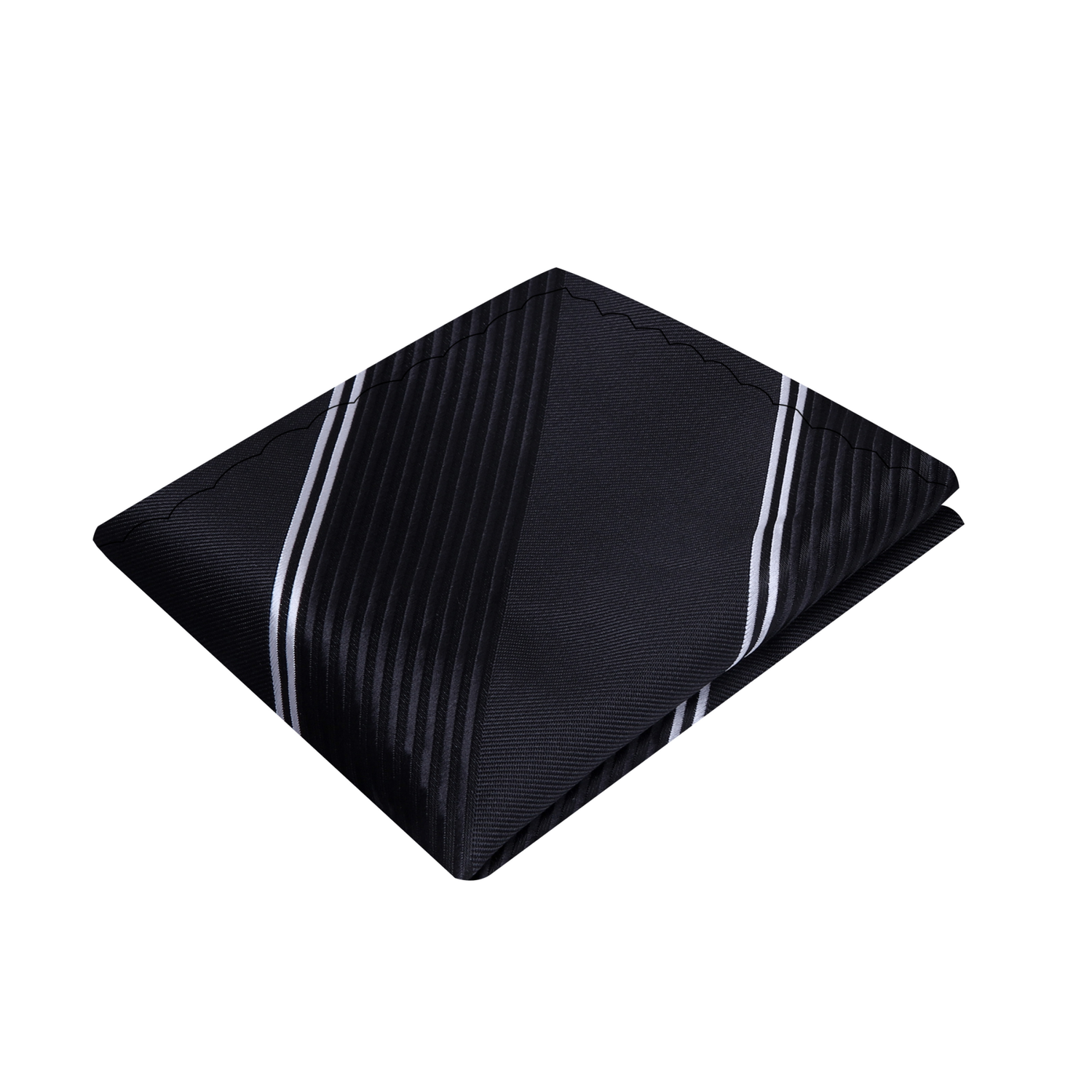 A Black, White Stripe Pattern Silk Pocket Square
