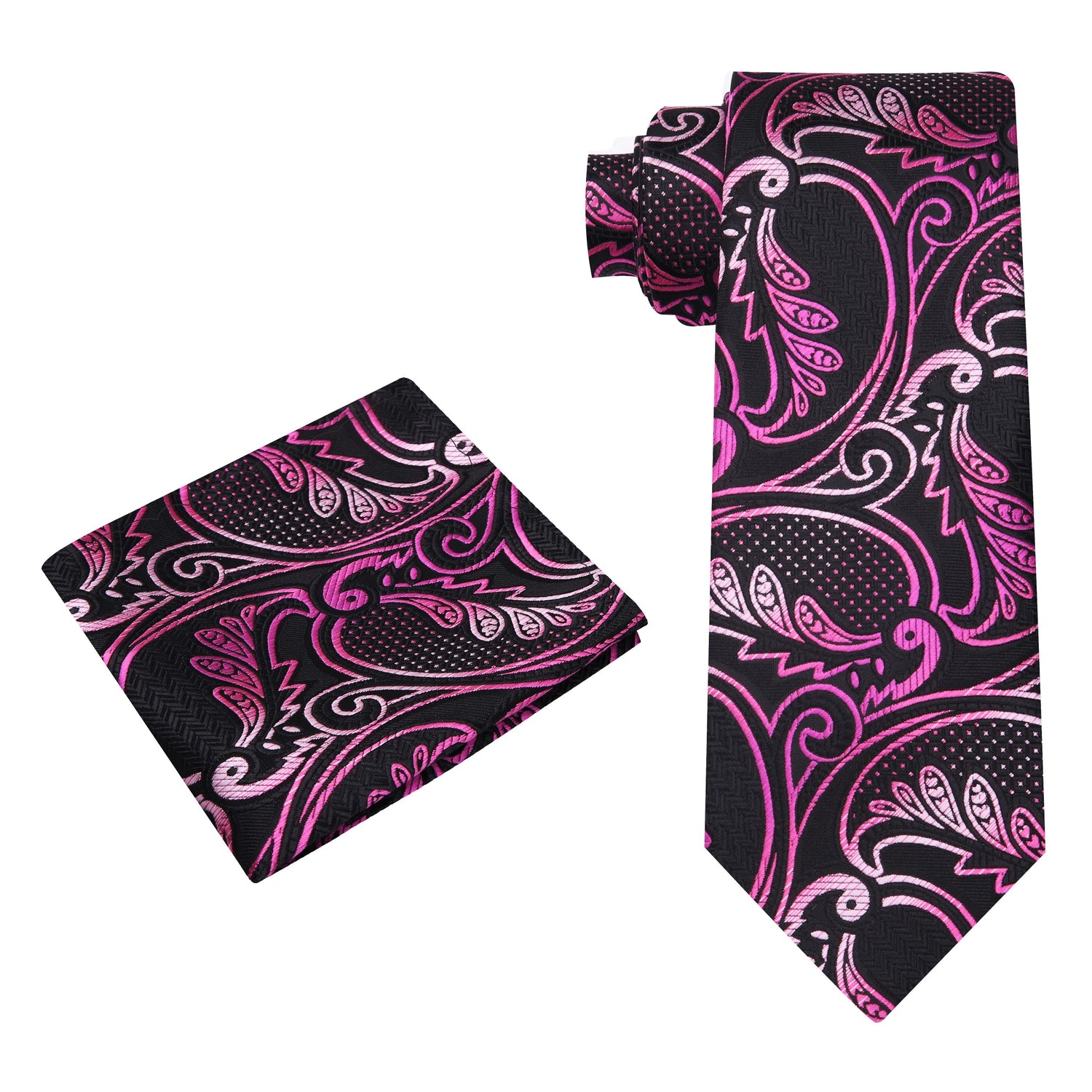 Alt View:  Black, Pink Paisley Tie and Pocket Square