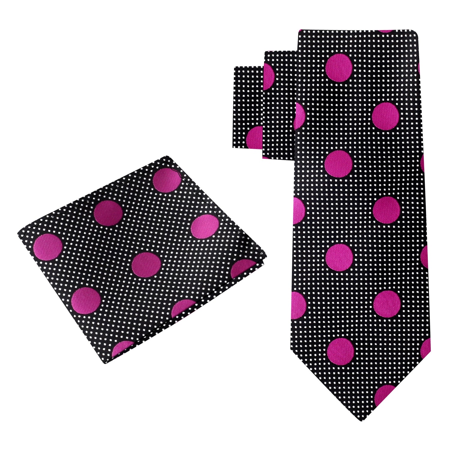 alt View: A Black, Pink Dots Pattern Silk Necktie, Matching Pocket Square