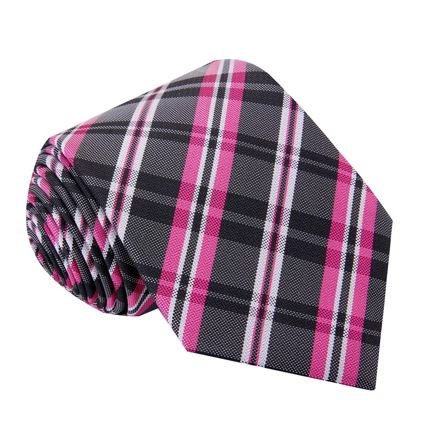 A Pink, Black Plaid Pattern Silk Necktie 