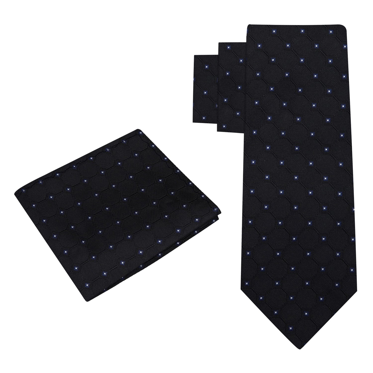 Alt view: A Black, White Geometric Texture With Small Black, White Checks Silk Necktie, Pocket Square