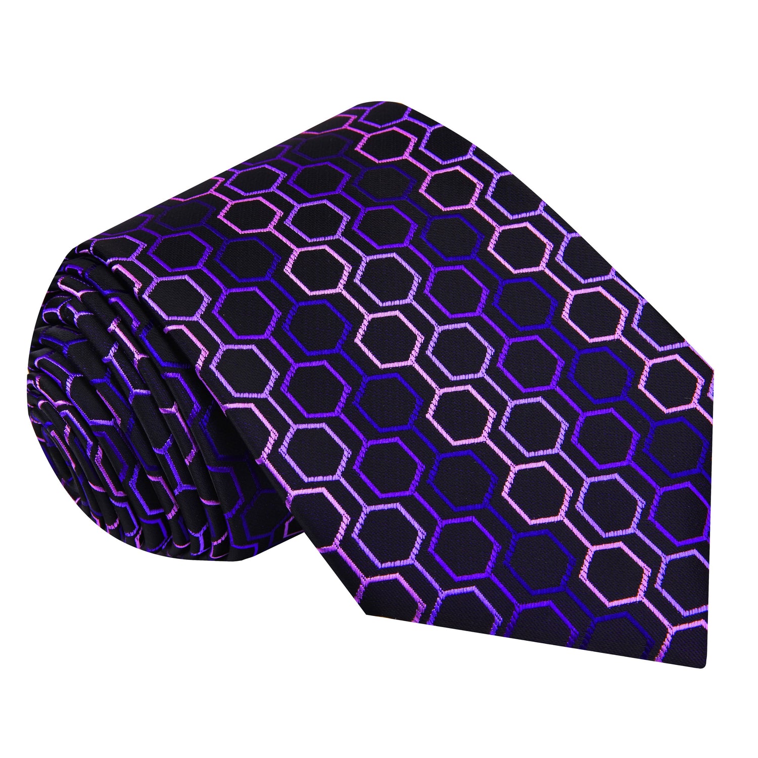 A Purple, Light Purple Geometric Diamond Pattern Silk Necktie